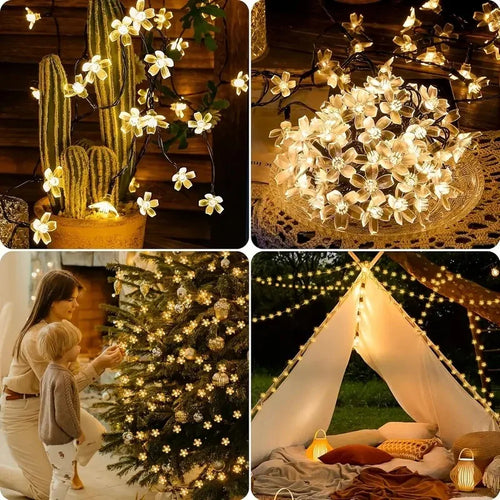 Cherry Blossom LED String Lights Outdoor Solar-Powered Flower Fairy Lights